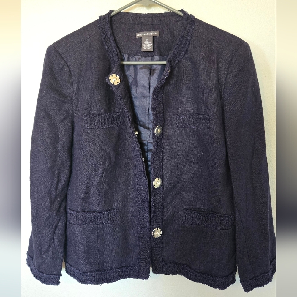 Chelsea & Theodore | Navy Linen Jacket Blazer Size Medium